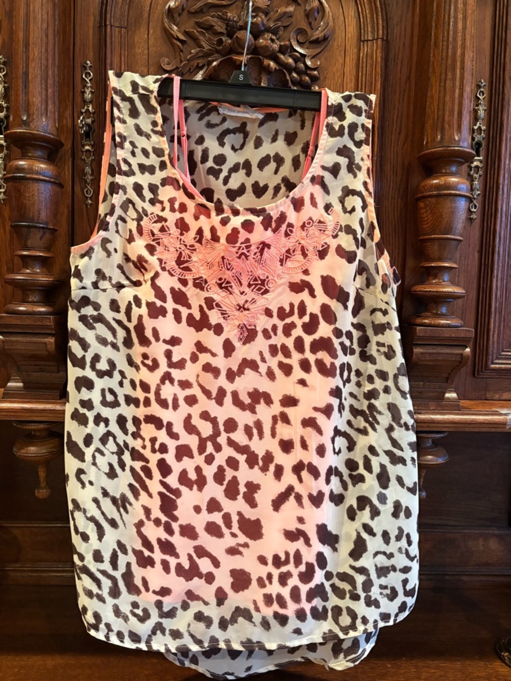 Leopard Print Sleeveless Cami with Coral Stretchy Coral shell